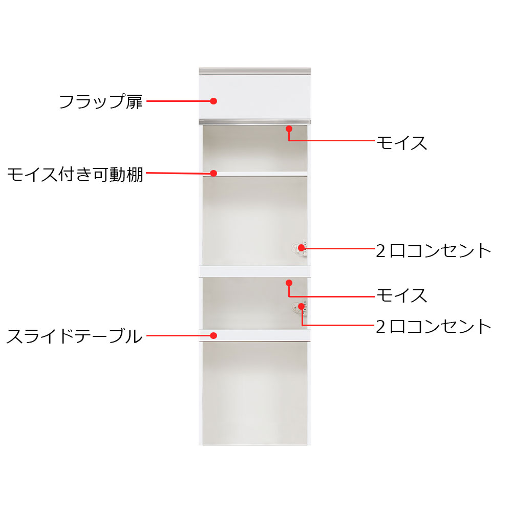 AYANO(綾野製作所)家電収納キャビネット「エヴァンティ」オープンタイプ 下段オープンタイプ 幅60.1cm 奥行47.8cm 高さ202cm 全2色【セール対象品のため5%OFF】