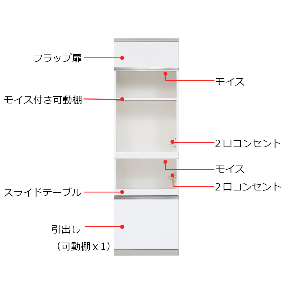 AYANO(綾野製作所)家電収納キャビネット「エヴァンティ」オープンタイプ 下段引出しタイプ 幅60.1cm 奥行47.8cm 高さ202cm 全2色【セール対象品のため5%OFF】