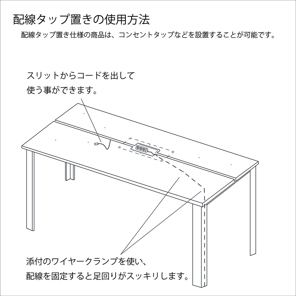 ミーティングテーブル「HOLIS ホリス 」配線孔+布製ケーブルトレー付き 全4サイズ 全4色【受注生産品】