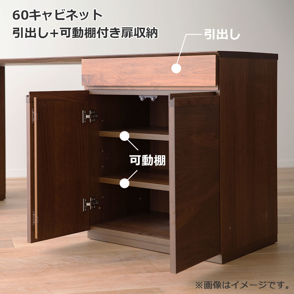 ユニットデスク「アスター」片袖タイプ(60キャビネット)幅150.4cm ウォールナット材