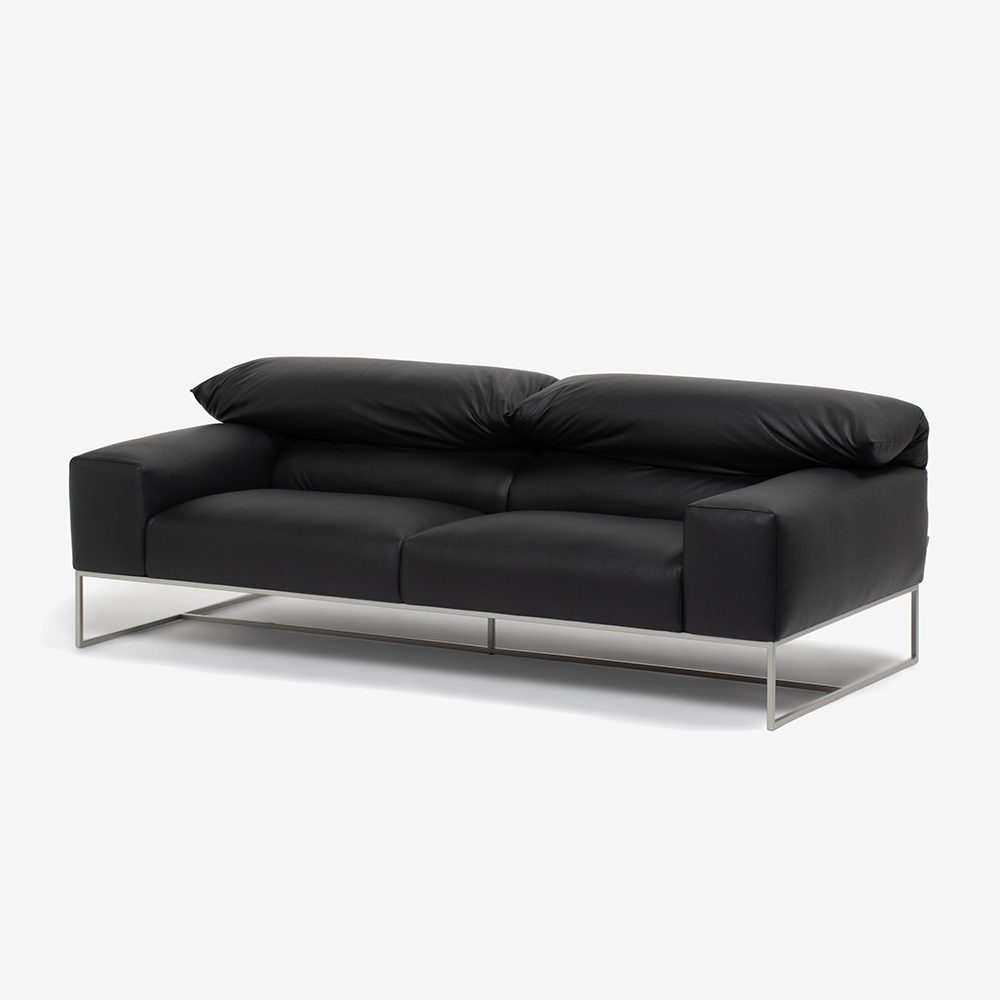 erba(エルバイタリア)ソファ 3人掛け「フォーエバーヤング」幅198cm 革#C ブラック色【お手入れキットの特典付き】