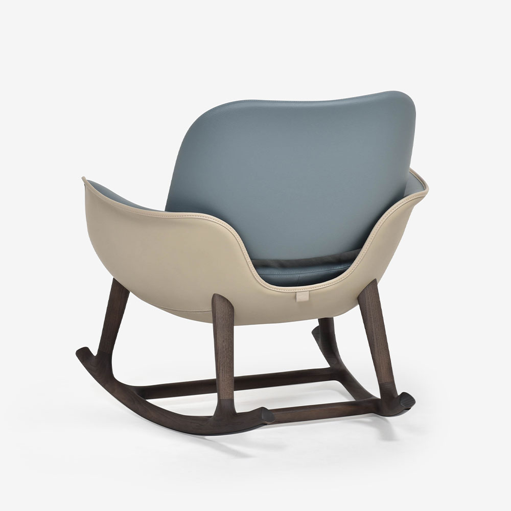 PoltronaFrau(ポルトローナ・フラウ)ロッキングチェア「Martha」革ブルーグレー#SC254 Steel Blue/革コルダ#Corda 脚アッシュ材 モカ色
