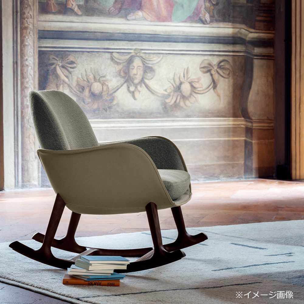 PoltronaFrau(ポルトローナ・フラウ)ロッキングチェア「Martha」革ブルーグレー#SC254 Steel Blue/革コルダ#Corda 脚アッシュ材 モカ色