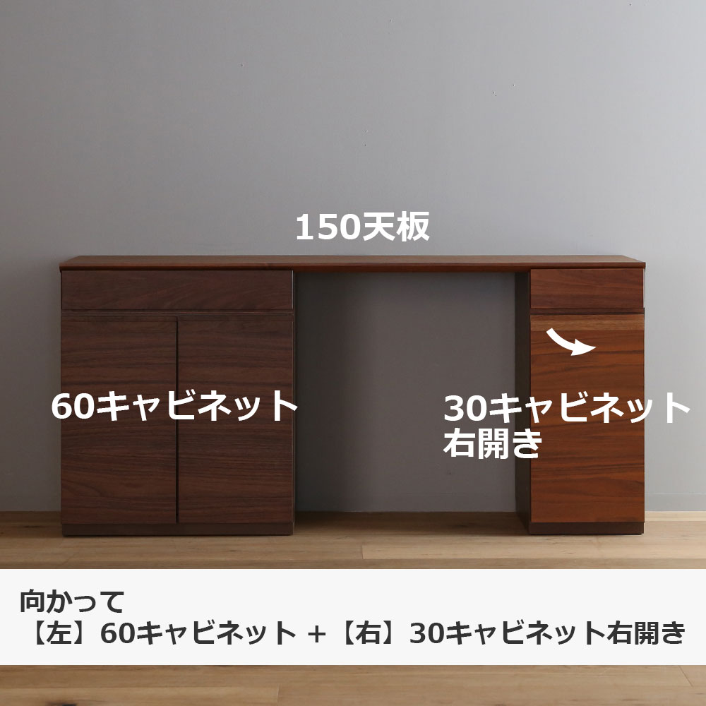 ユニットデスク「アスター」両袖タイプ(30キャビネット 60キャビネット)幅150.4cm ウォールナット材