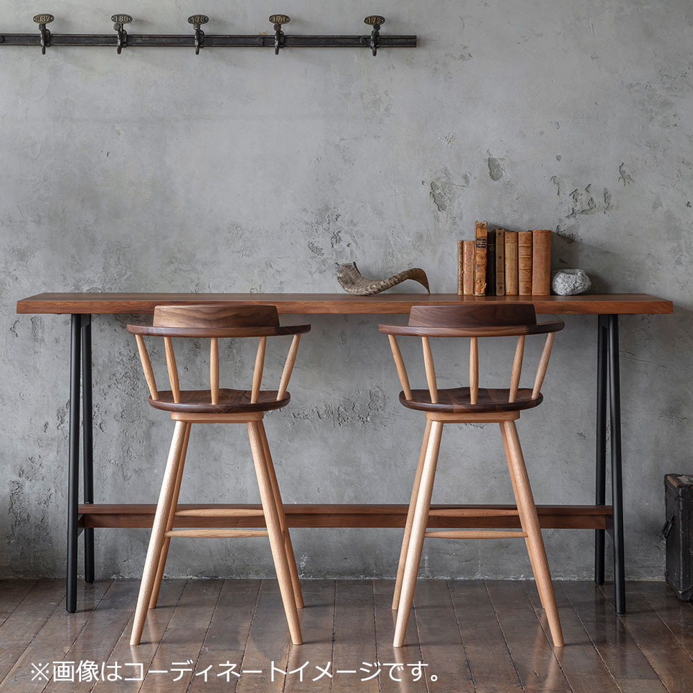 回転式カウンターチェア「DC371-0CW WN/RO-CL」板座 ウォールナット材/レッドオーク材 座面高67.5cm【受注生産品】