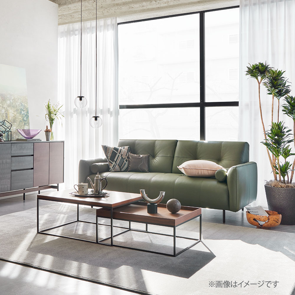 ソファ 3人掛け「L/S 72（エルエス72）」幅199cm 革 #H/S-548E ダークオリーブ色