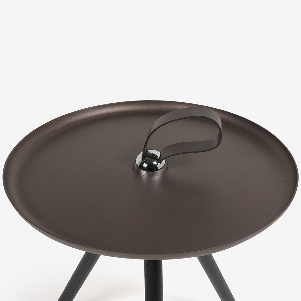ROLF BENZ(ロルフベンツ)サイドテーブル「973」丸40cm スチール天板マロン色 オーク材脚ブラック色【次回入荷未定】