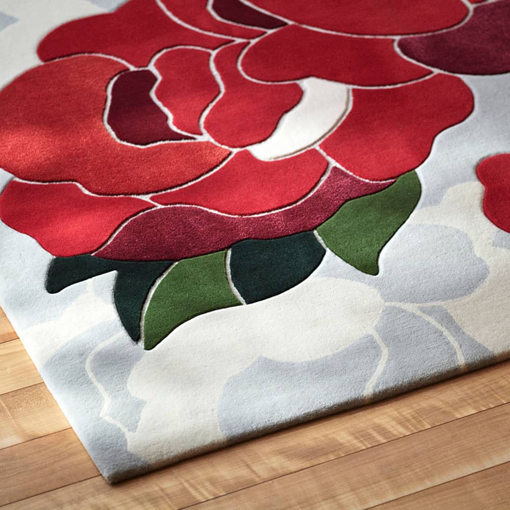 山形緞通 手刺緞通「牡丹」XSサイズ(幅95x長さ60cm) 防炎【受注生産品】