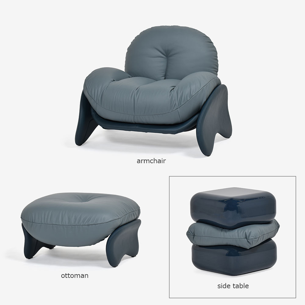 PoltronaFrau(ポルトローナ・フラウ)サイドテーブル「スクワッシュ」幅54cm 革スチールブルー色【次回入荷未定】