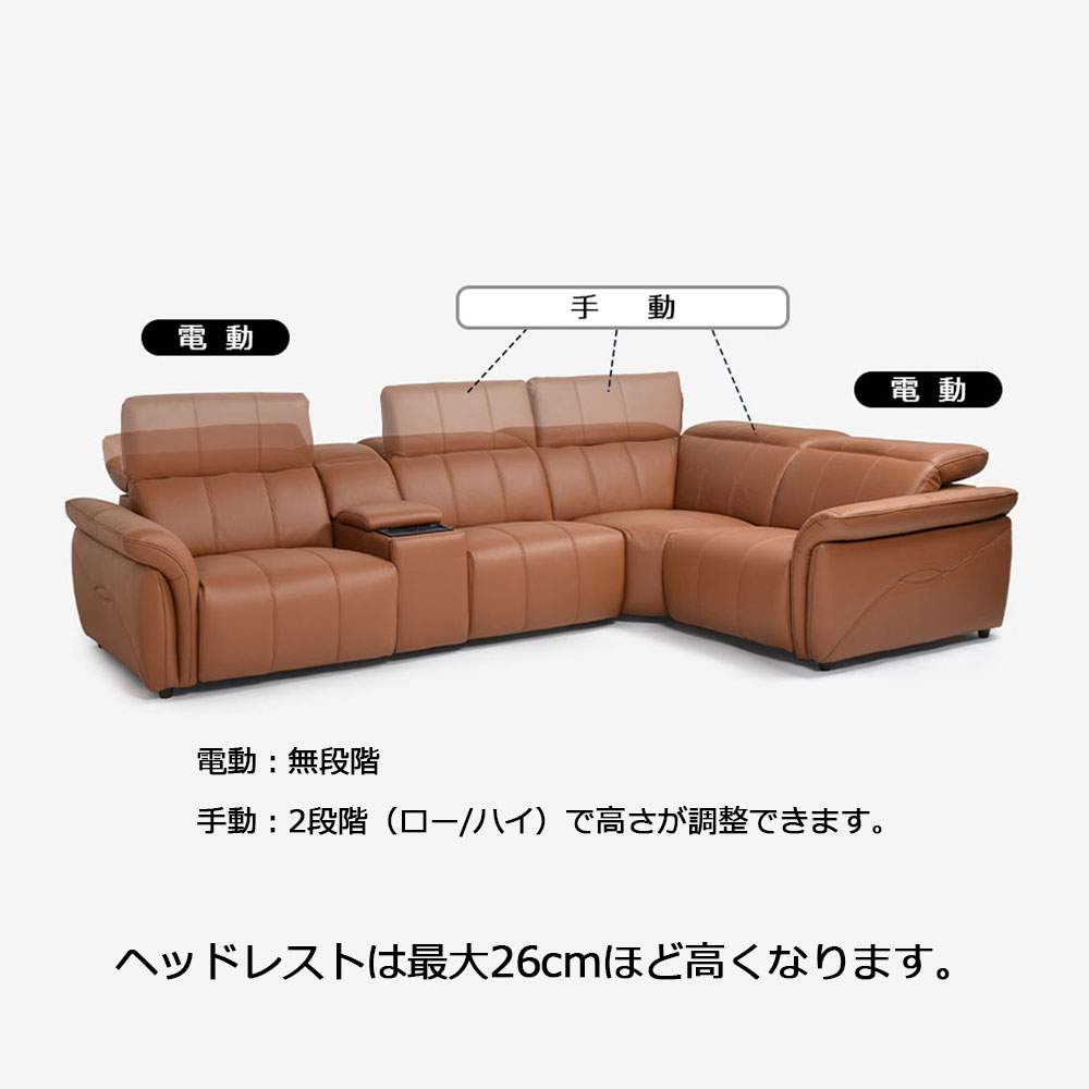 電動リクライニングコーナーソファ5点セット「L/S Motion 74(エルエスモーション74)」ユニットテーブル付 幅329cm 革#H/S-334E ペカンブラウン色