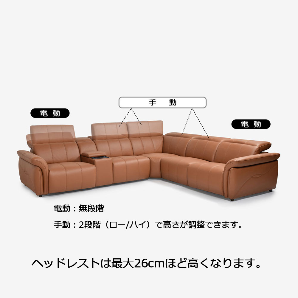 電動リクライニングコーナーソファ6点セット「L/S Motion 74(エルエスモーション74)」ユニットテーブル付 幅329cm 革#H/S-334E ペカンブラウン色