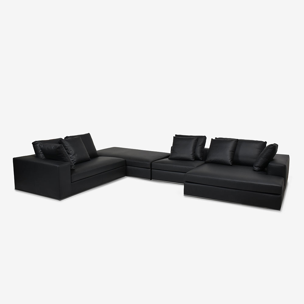 erba(エルバイタリア)コーナーソファ4点「ビアモンテナポレオーネ」向かって右カウチ 革ブラック ARREDO300【お手入れキットの特典付き】