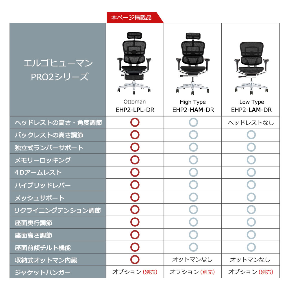 Ergohuman(エルゴヒューマン)「エルゴヒューマンPRO2 Ottoman EHP2-LPL-DR」フレーム全2色 張地全5色