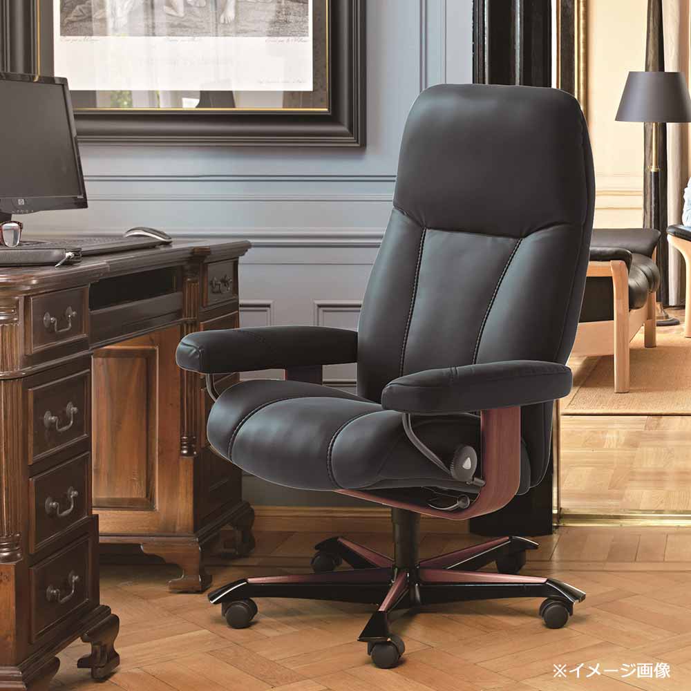 EKORNES(エコーネス)デスクチェア「ストレスレス コンサル20(M)オフィス」革#パロマ ブラック/木部ブラウン