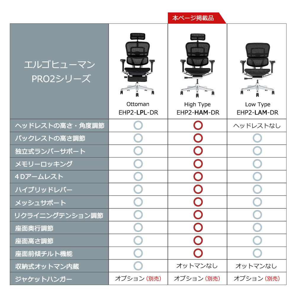 Ergohuman(エルゴヒューマン)「エルゴヒューマンPRO2 High EHP2-HAM-DR」フレーム全2色 張地全5色