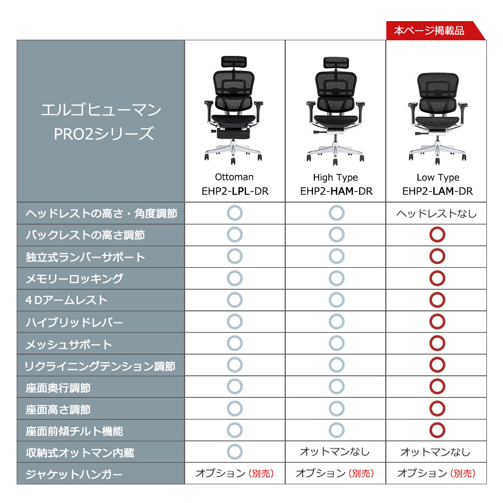 Ergohuman(エルゴヒューマン)「エルゴヒューマンPRO2 Low EHP2-LAM-DR」フレーム全2色 張地全5色