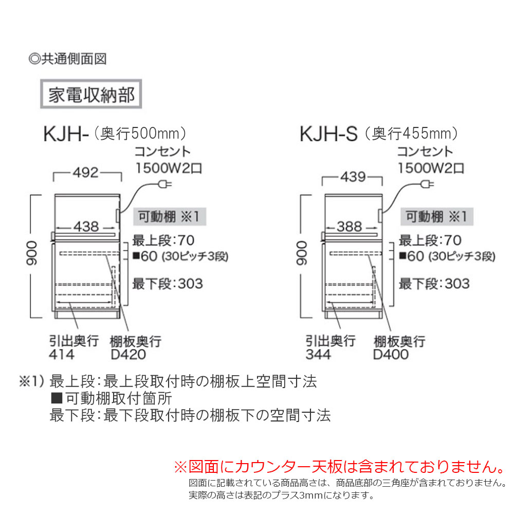 Pamouna(パモウナ)キッチンカウンター「KJ」ハイカウンター 家電収納向かって右 パールホワイト 幅2サイズ(100cm・120cm)奥行2サイズ(50cm・44.5cm)下台:家電収納一体型