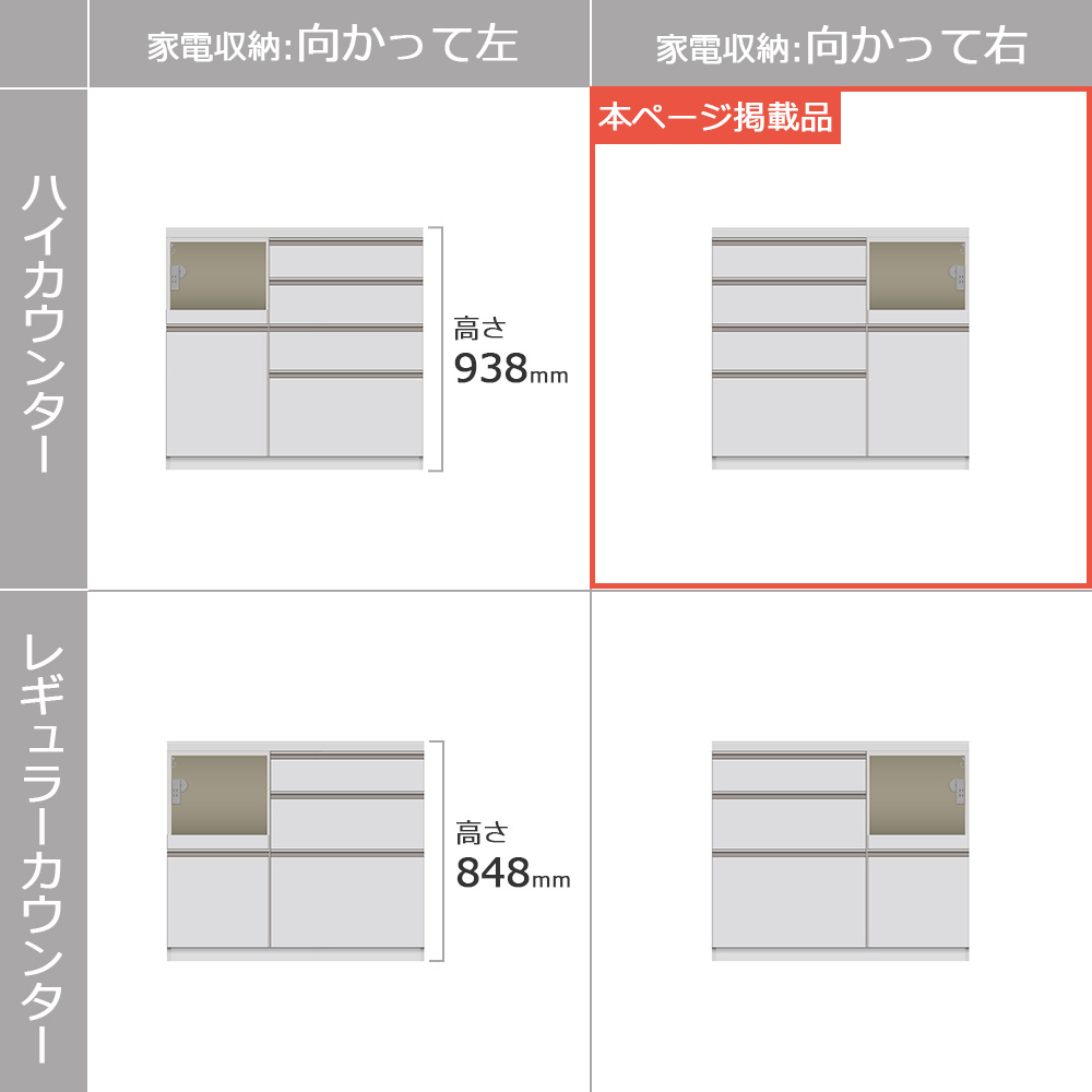 Pamouna(パモウナ)キッチンカウンター「KJ」ハイカウンター 家電収納向かって右 パールホワイト 幅2サイズ(100cm・120cm)奥行2サイズ(50cm・44.5cm)下台:家電収納一体型