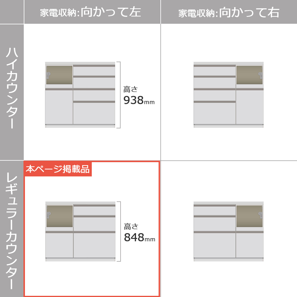 Pamouna(パモウナ)キッチンカウンター「KJ」レギュラーカウンター 家電収納向かって左 パールホワイト 幅2サイズ(100cm・120cm)奥行2サイズ(50cm・44.5cm)下台:家電収納一体型