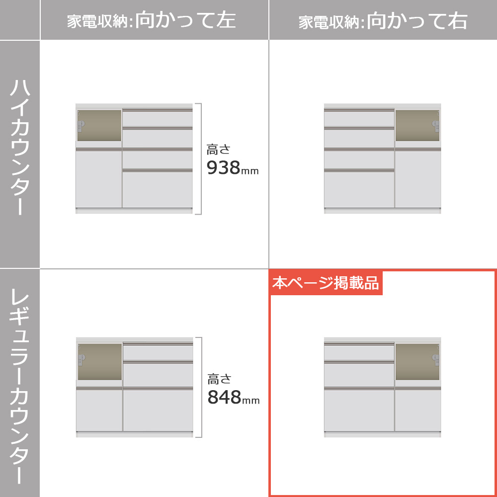 Pamouna(パモウナ)キッチンカウンター「KJ」レギュラーカウンター 家電収納向かって右 パールホワイト 幅2サイズ(100cm・120cm)奥行2サイズ(50cm・44.5cm)下台:家電収納一体型