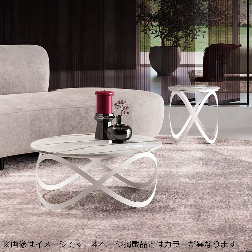 センターテーブル「CANDY K900」円形 直径80cm ガラス天板：グリーン大理石柄 / スチール脚：ブラック色