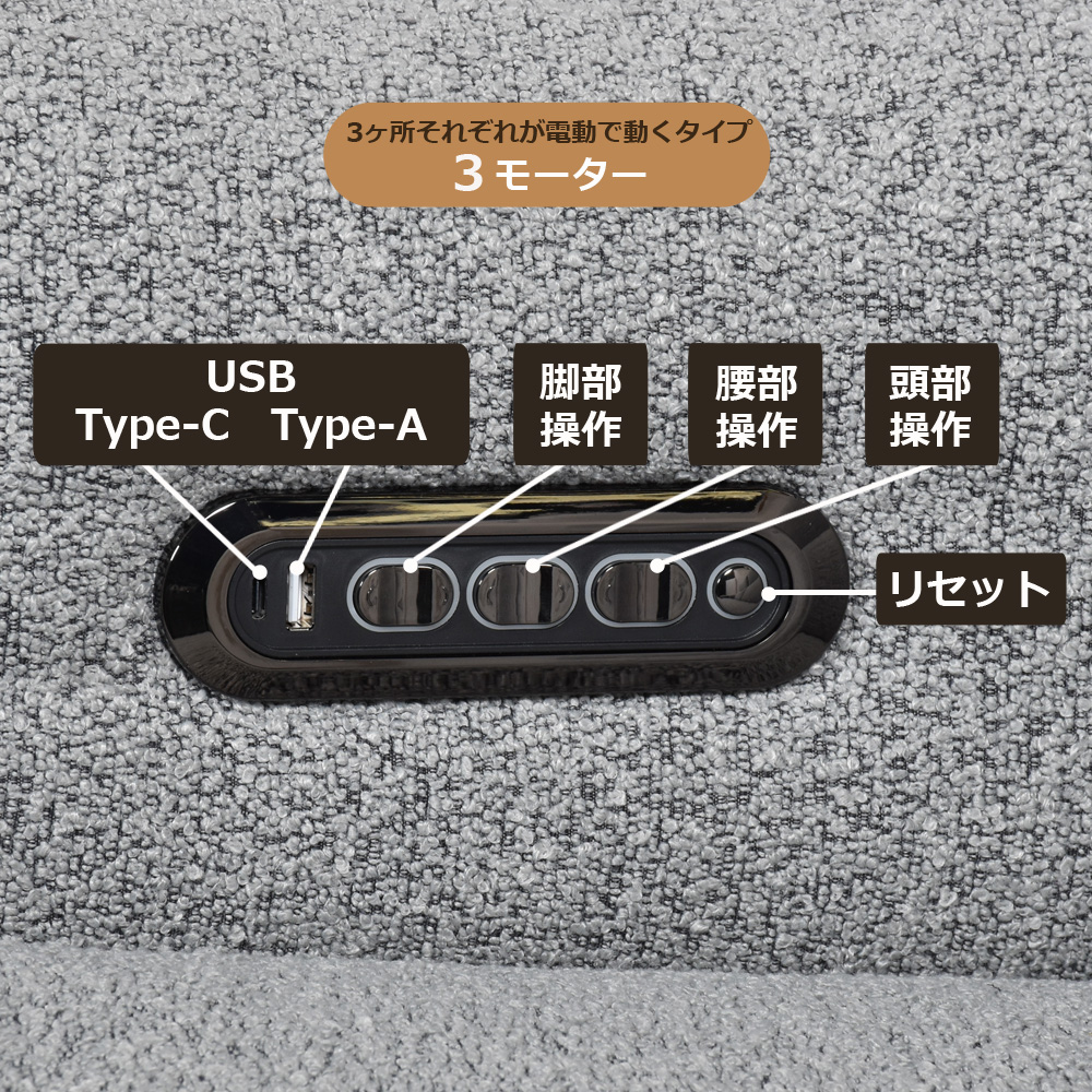 電動リクライニングソファ2点セット「ルッカ SD-524B（3モーター）」幅192cm 布#CP430-3 グレー色