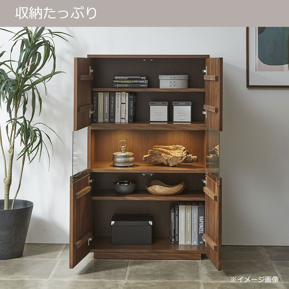 キャビネット「NEWイソラ」 幅80cm 全2色 ガラス部背面2タイプ(板張り/ミラー付き)【セール対象品のため5%OFF】