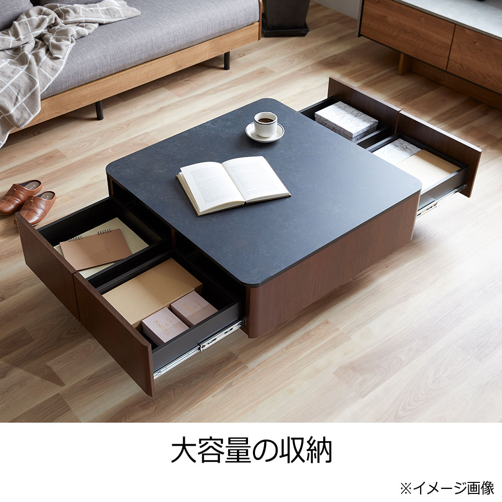 センターテーブル「MLT-211 80」幅80cm OK-BK色 天板メラミン化粧板