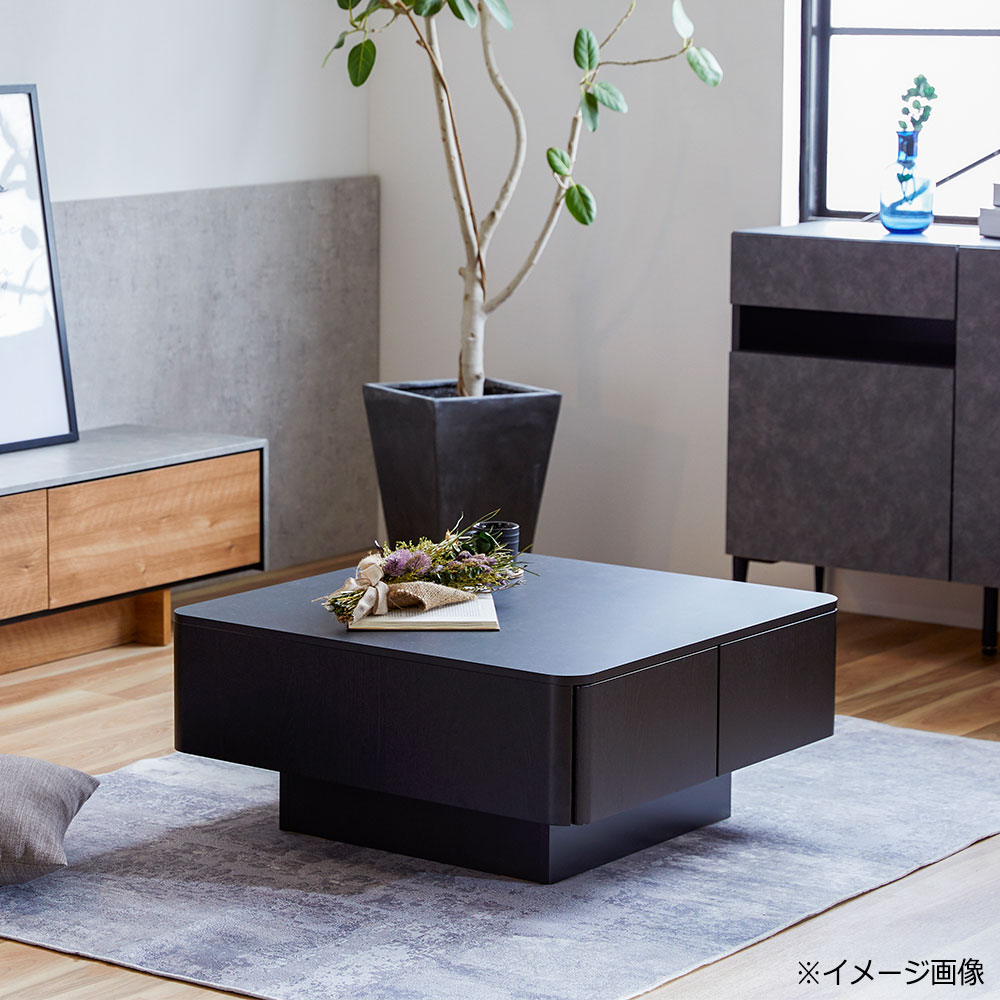 センターテーブル「MLT-211 80」幅80cm OK-BK色 天板メラミン化粧板