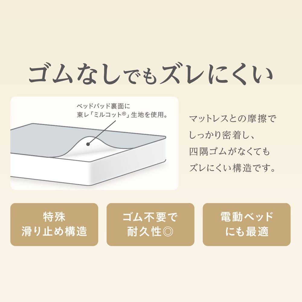 「ズレにくいベッドパッド3点パック ウール調湿タイプ」羊毛 ベッドパッド1枚+ボックスシーツ2枚 全3サイズ