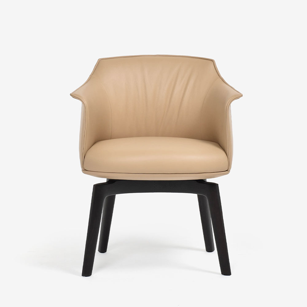 PoltronaFrau(ポルトローナ・フラウ)ダイニングチェア(アーム付き)「アーチボルド」回転タイプ 革サンドベージュ色