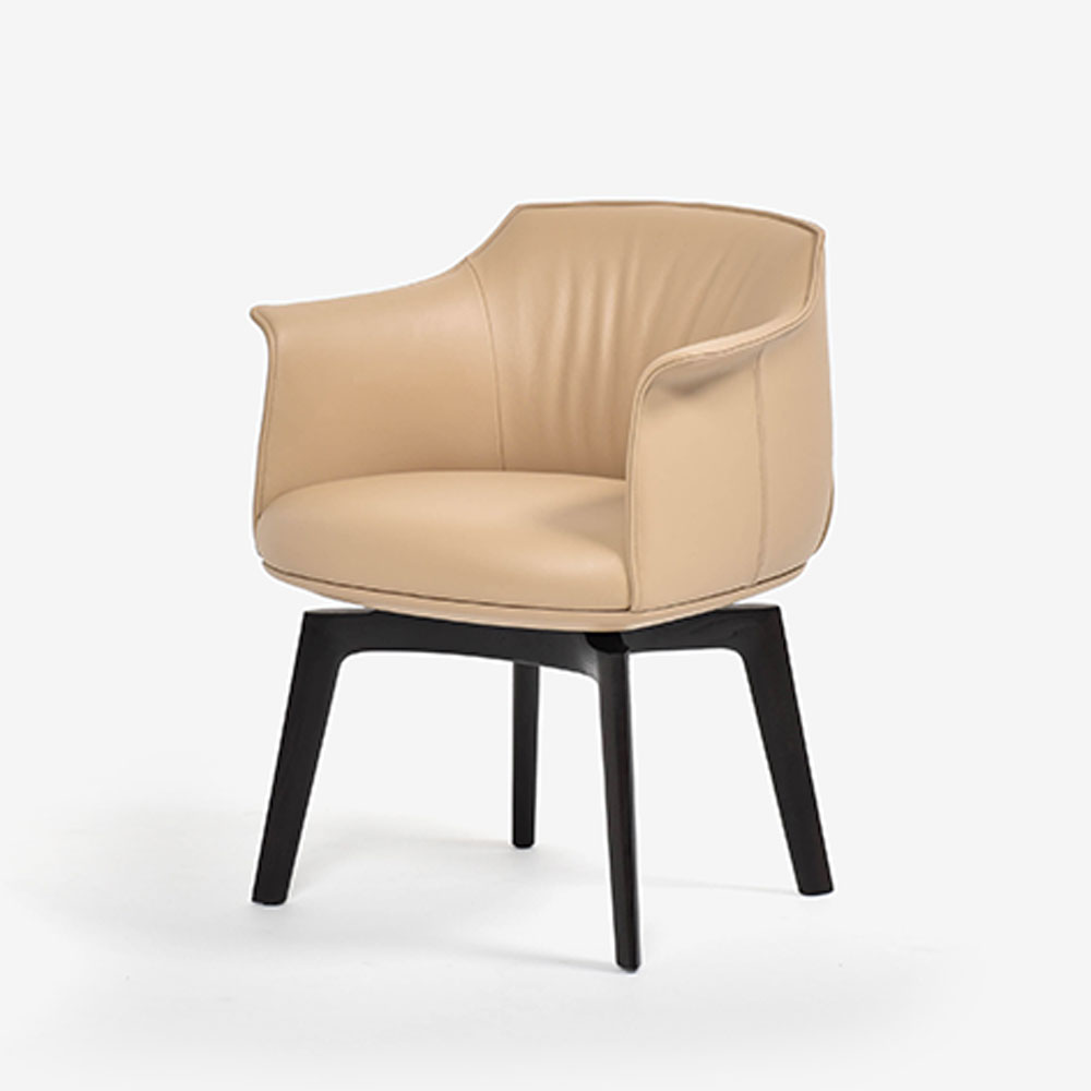 PoltronaFrau(ポルトローナ・フラウ)ダイニングチェア(アーム付き)「アーチボルド」回転タイプ 革サンドベージュ色