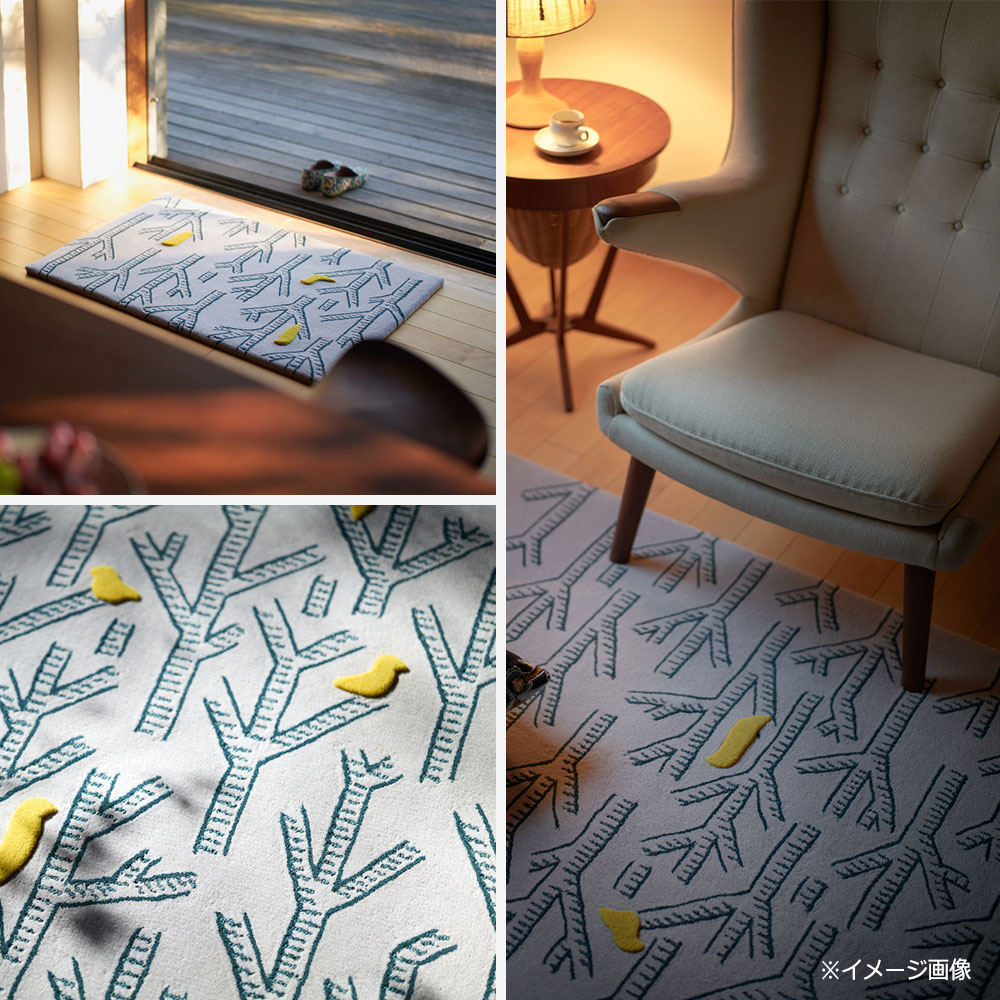山形緞通 手刺緞通「birds in the forest」XSサイズ(幅95x長さ60cm) 防炎【受注生産品】