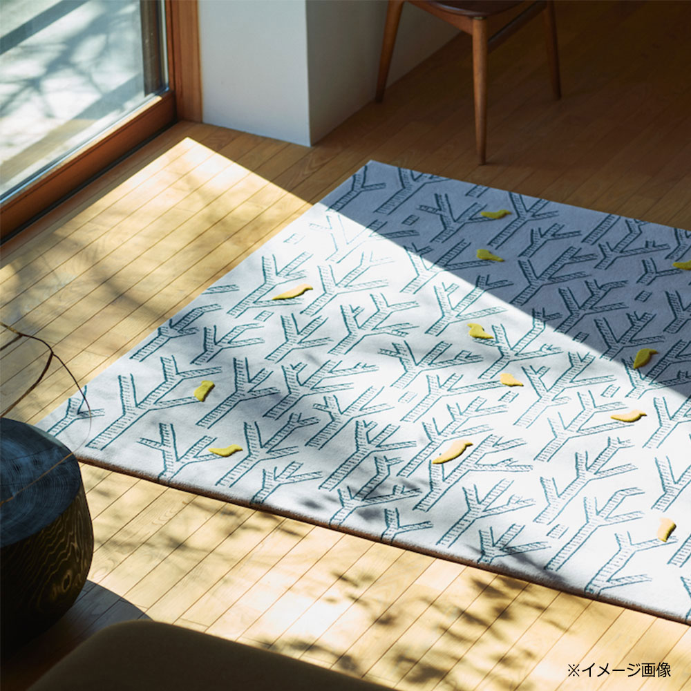 山形緞通　手刺緞通「birds in the forest」Lサイズ(幅240x長さ170cm) 防炎【受注生産品】