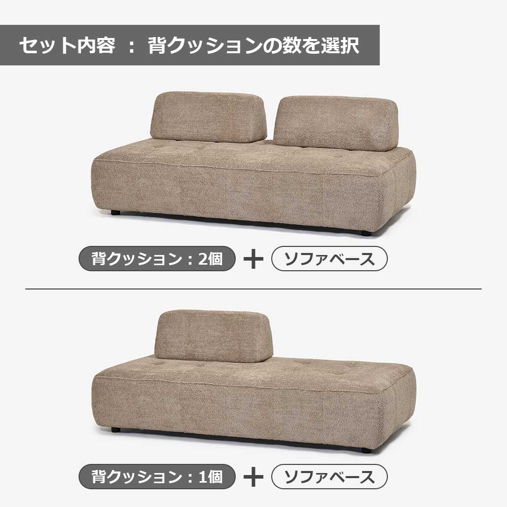 ソファセット「ボラボラ」ソファベース＋背クッション 幅197cm 布#SUG-03カーキ