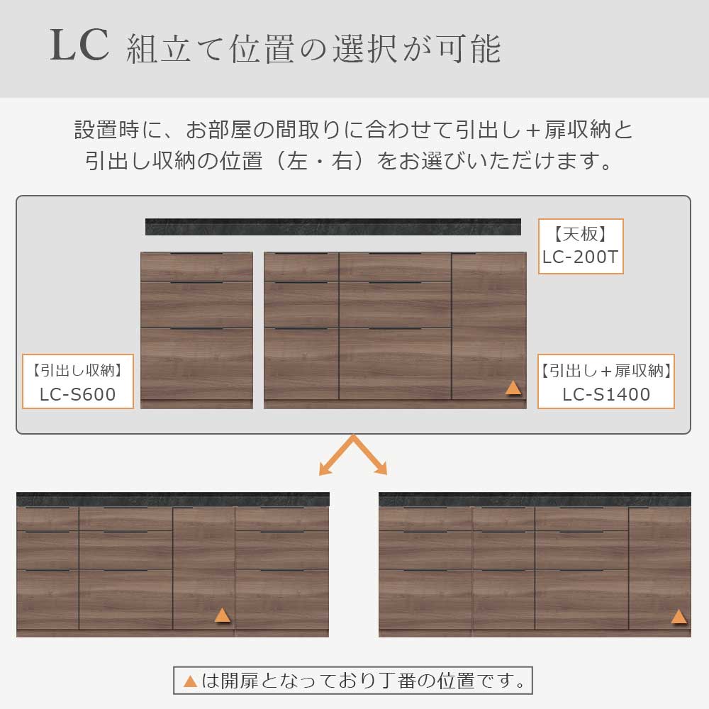 Pamouna(パモウナ)ユニットカウンター「LC-S1400・S600・200T」幅200cm 奥行46cm 高さ92.7cm 引出し+扉収納(扉:向かって右) 引出し収納 下台全4色 天板全2色