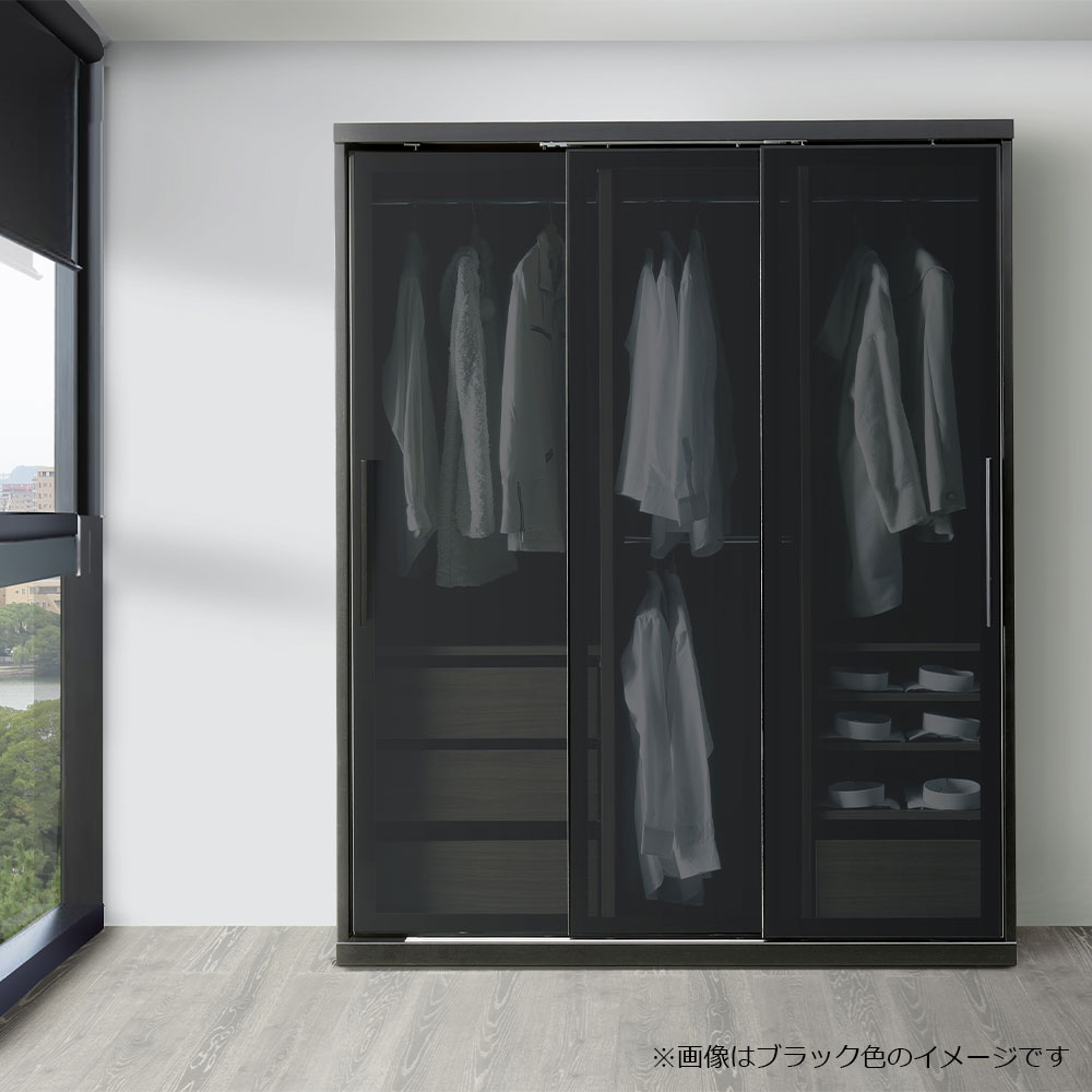 ワードローブ「RENNELL レンネル」幅161cm ガラス扉 引き戸タイプ ホワイト色【セール対象品のため5%OFF】