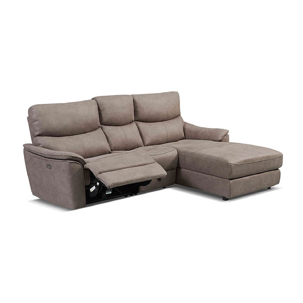 電動リクライニングカウチソファ 座って左カウチ「ELDORADO エルドラド」テーブル付 幅218cm プライムレザーテックス＃PLT112 ヨーロピアングレー色