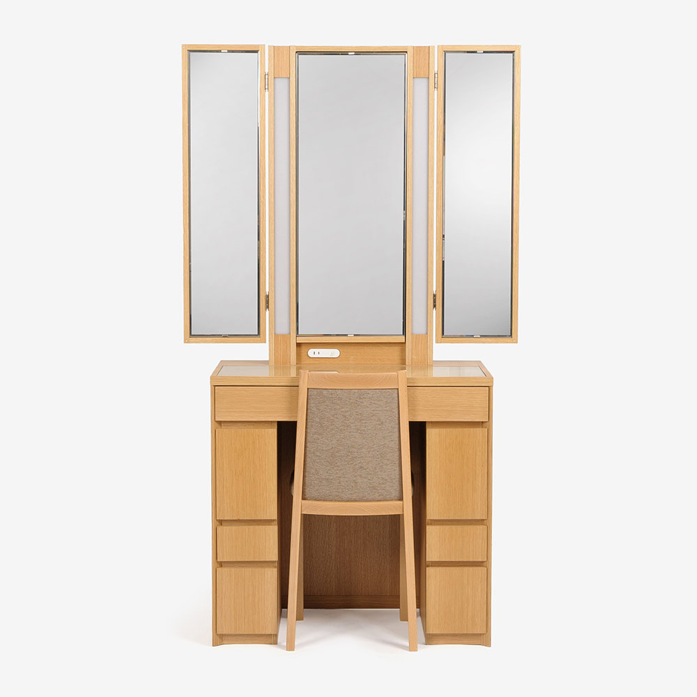 ドレッサー(椅子付き)「ロッシ」半三面 幅75cm LEDライト付き 木部全2色 椅子張地全4色【受注生産品】