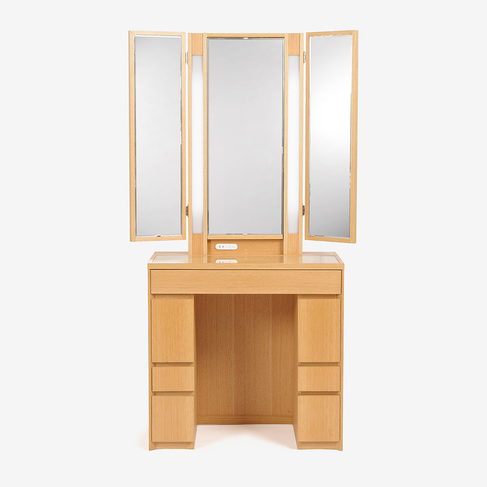 ドレッサー(椅子付き)「ロッシ」半三面 幅75cm LEDライト付き 木部全2色 椅子張地全4色【受注生産品】
