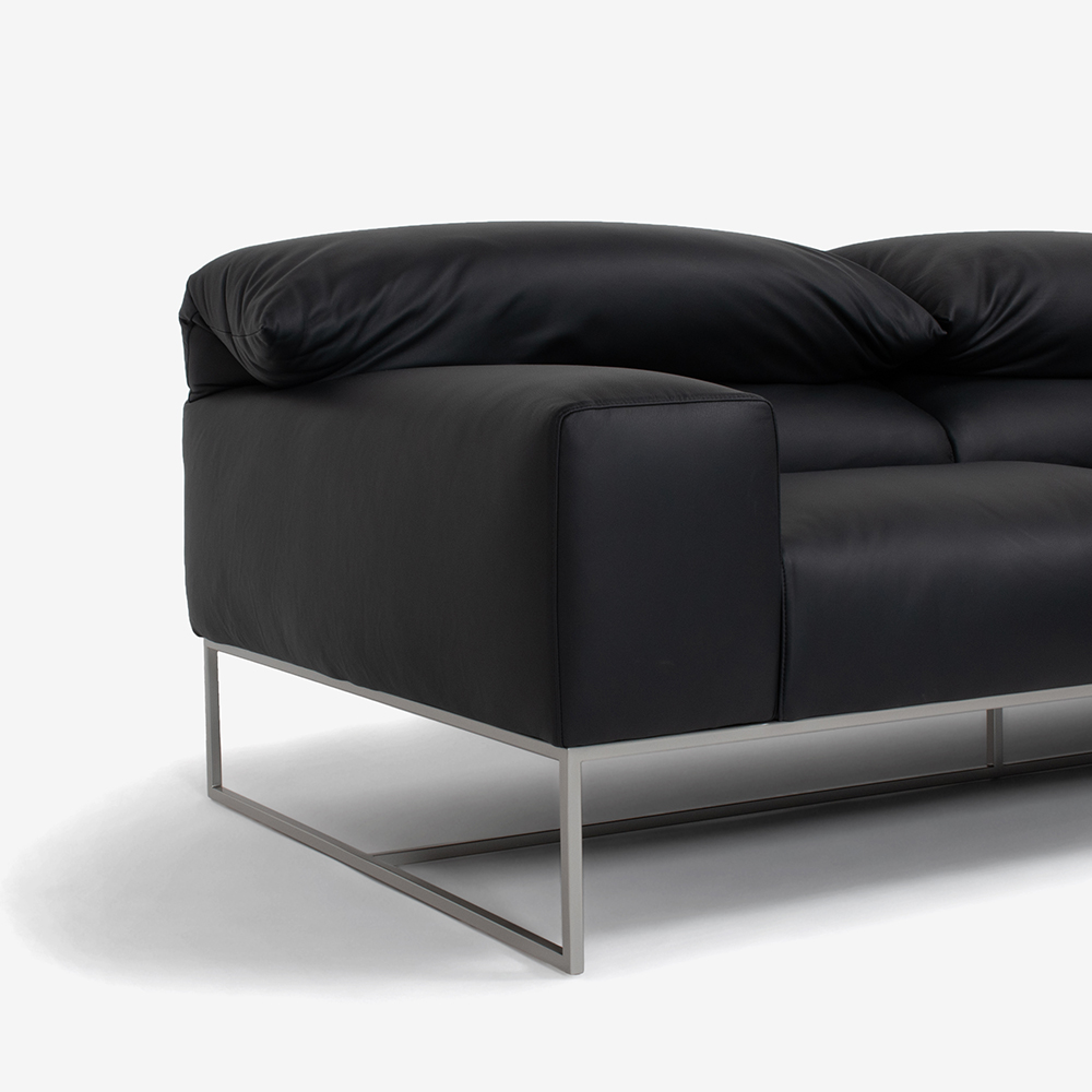 erba（エルバイタリア）カウチソファ2点セット 向って右カウチ「フォーエバーヤング」幅250cm 革#C ブラック色【お手入れキットの特典付き】