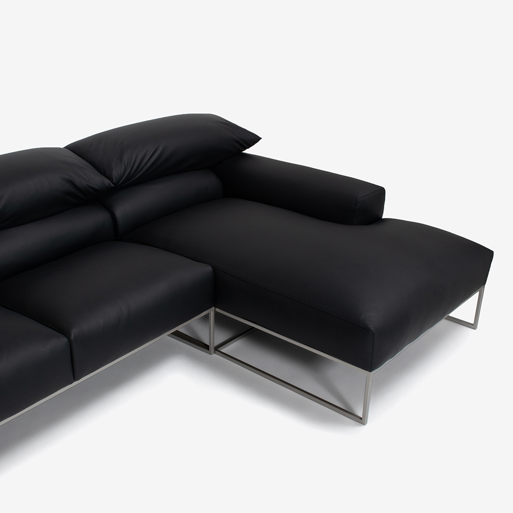 erba（エルバイタリア）カウチソファ2点セット 向って右カウチ「フォーエバーヤング」幅250cm 革#C ブラック色【お手入れキットの特典付き】