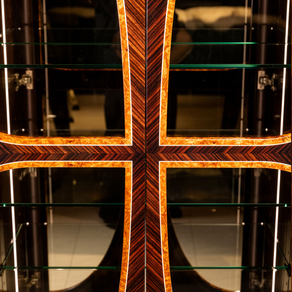 キャビネット「CROSS クロス」幅96cm 黒檀/マーブルウッド LEDライト付き【受注生産品】【セール対象品のため5%OFF】