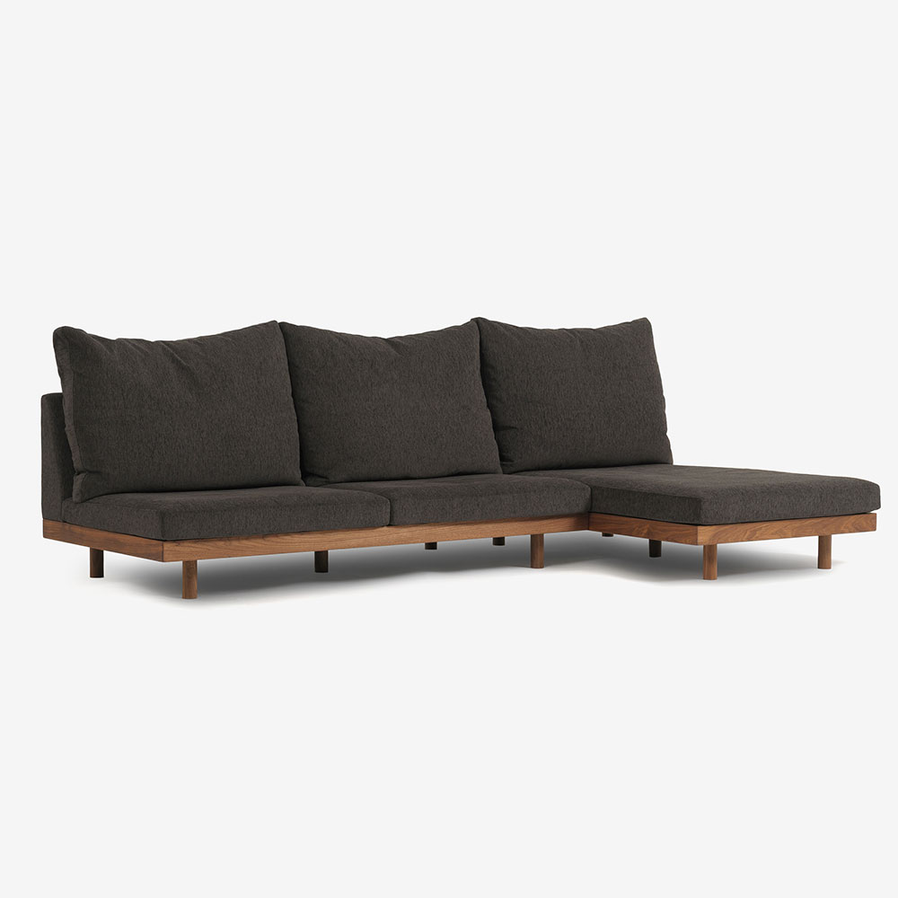 MASTERWAL(マスターウォール)カウチソファ2点セット「DANISH GRANDE SOFA デニッシュグランデソファ DGSO-3S180-WN/DGSO-ALCC90-WN」幅270cm 布#3SUBLIM 53ダークセピア ウォールナット材オイル仕上げ【受注生産品】
