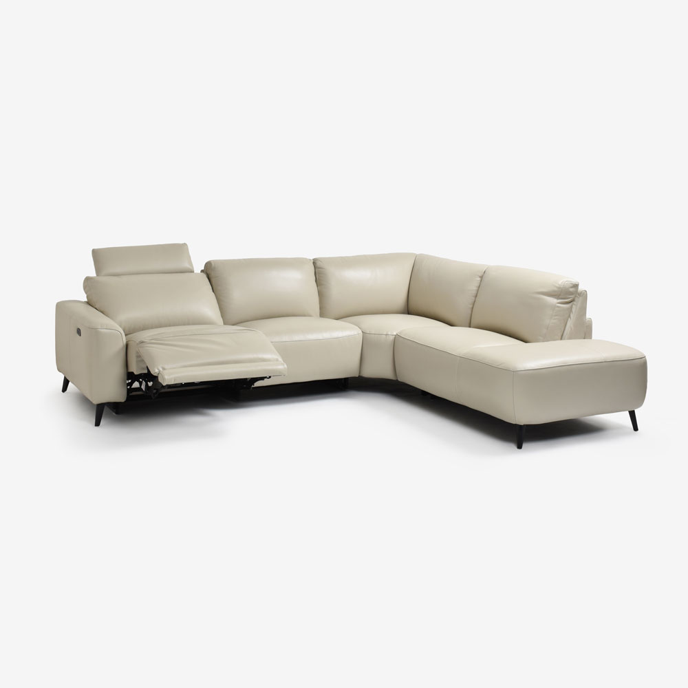 電動リクライニングコーナーソファ3点セット 向かって右カウチ「L/S Motion 77（エルエスモーション77）」幅275cm 革#J/S-041E オイスターグレー色
