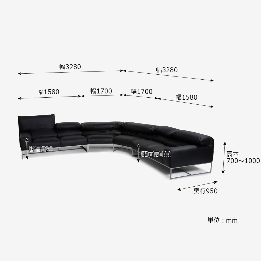 erba(エルバイタリア)コーナーソファ3点セット「フォーエバーヤング」革#C ブラック色【お手入れキットの特典付き】