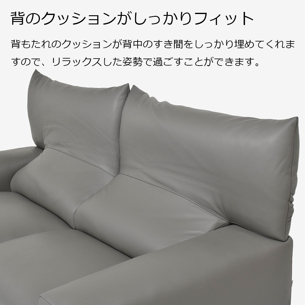 erba(エルバイタリア)カウチソファ2点セット 向って左カウチ「フォーエバーヤング」幅250cm 革#C ライトグレー色【お手入れキットの特典付き】