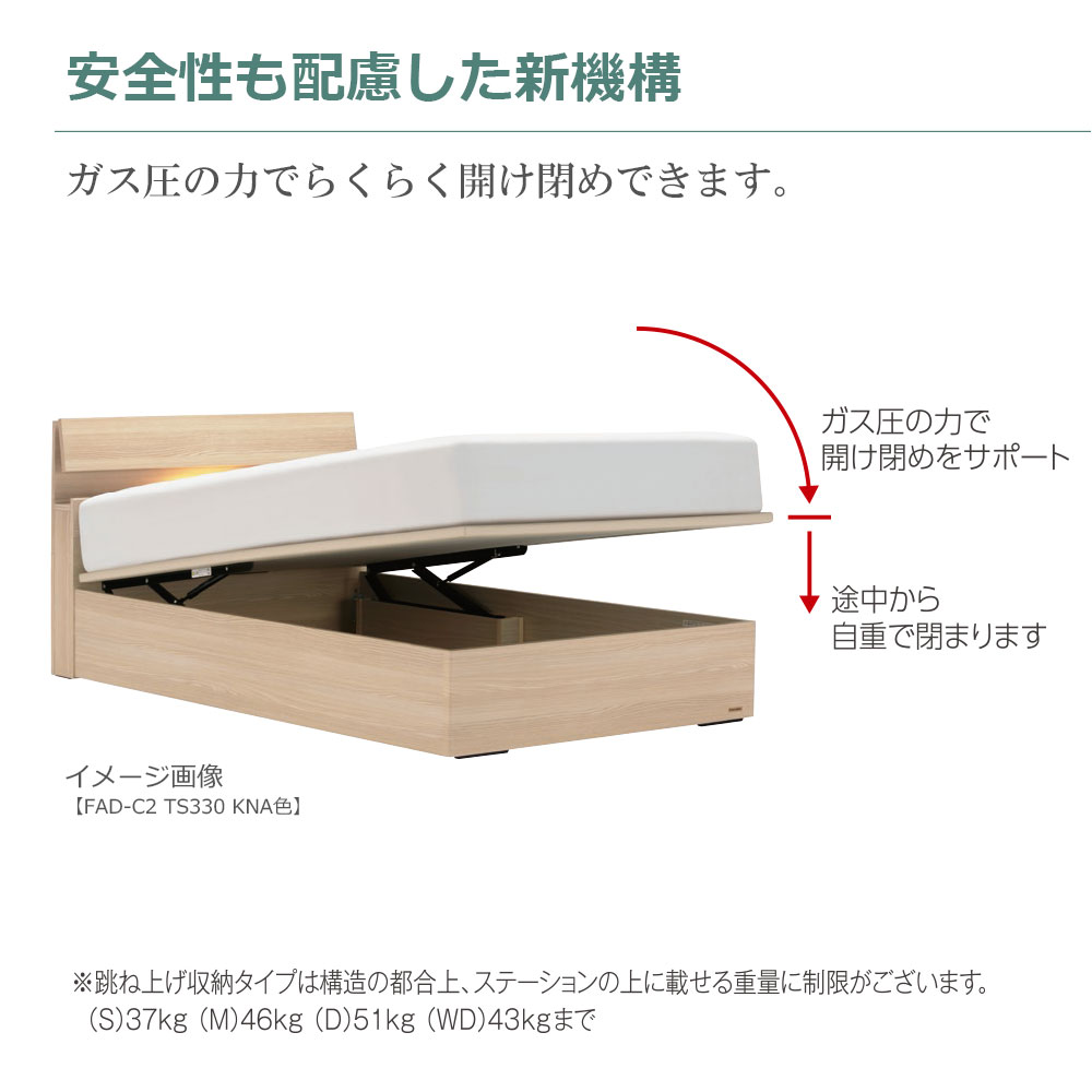 FranceBed(フランスベッド)ベッドフレーム「ファディア FAD-C3 TS」コンセント付き 縦跳ね上げ収納( 床板面高2タイプ)全4サイズ 全3色
