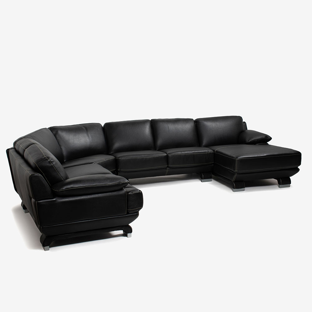 コーナーカウチソファ 向って右カウチ「L/S 01(エルエス01)」幅350x290cm 革ブラック色 #R-887C