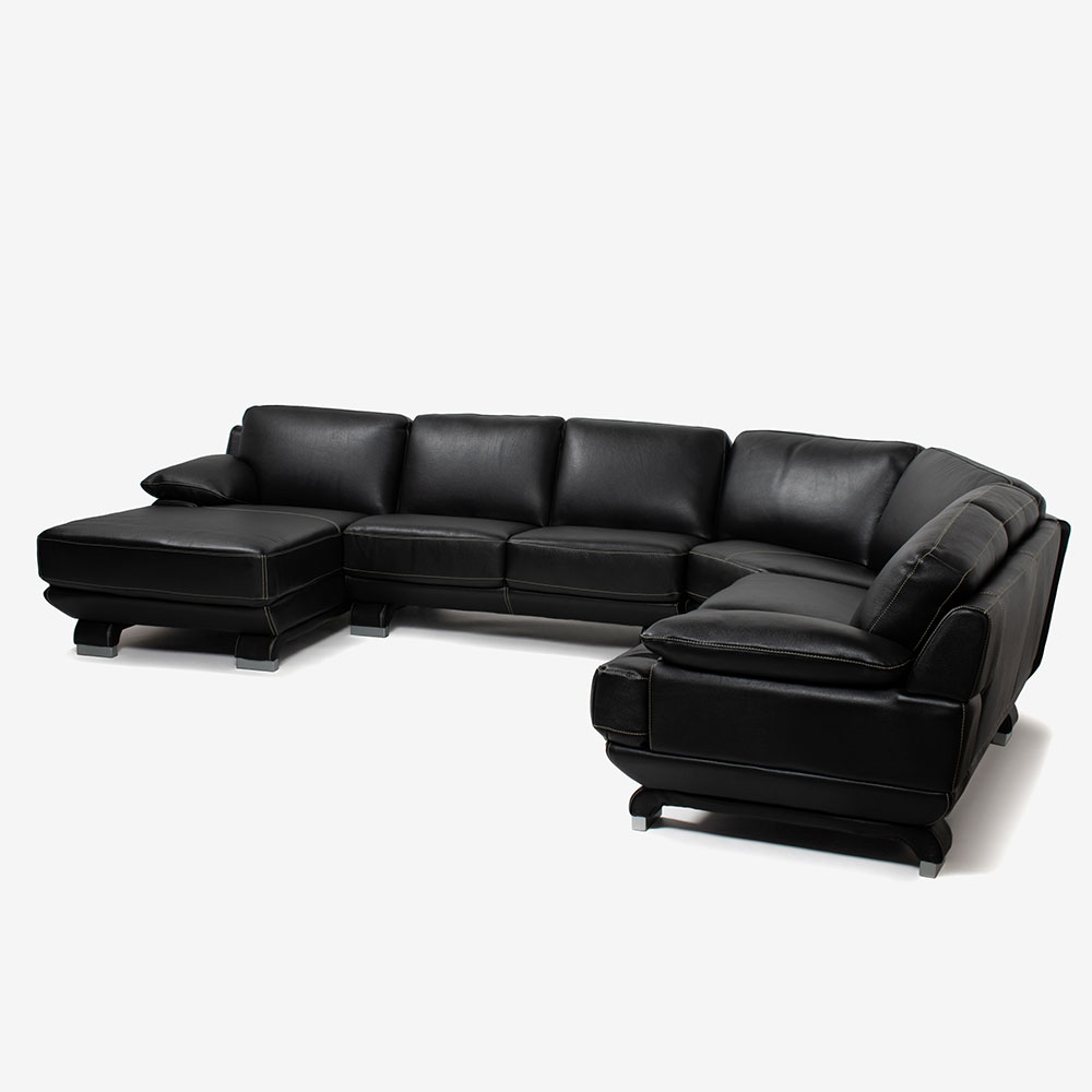コーナーカウチソファ 向って左カウチ「L/S 01(エルエス01)」幅350x290cm 革ブラック色 #R-887C